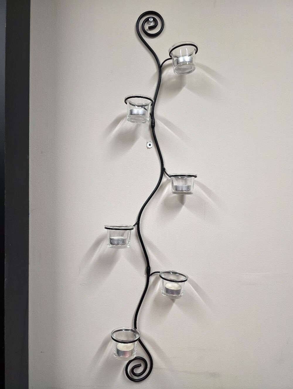 Black Wrought Iron Wall Candle Holder with Glass Votives